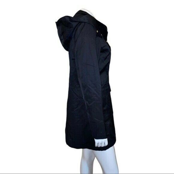 Jones New York Hooded Black Snap-Collar Raincoat Size Small NWT - Picture 5 of 9